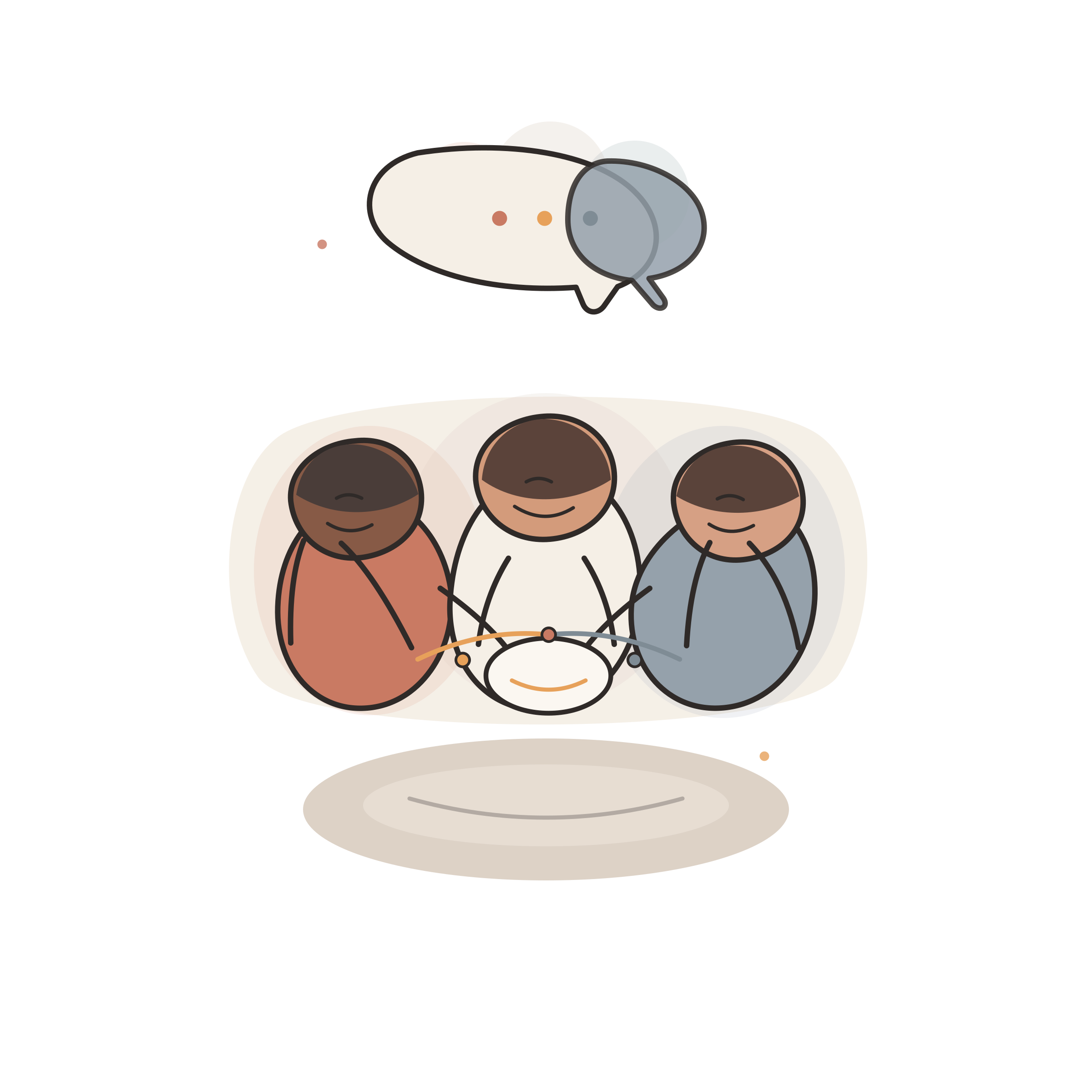 Abstract PostLane community artwork with warm conversation shapes