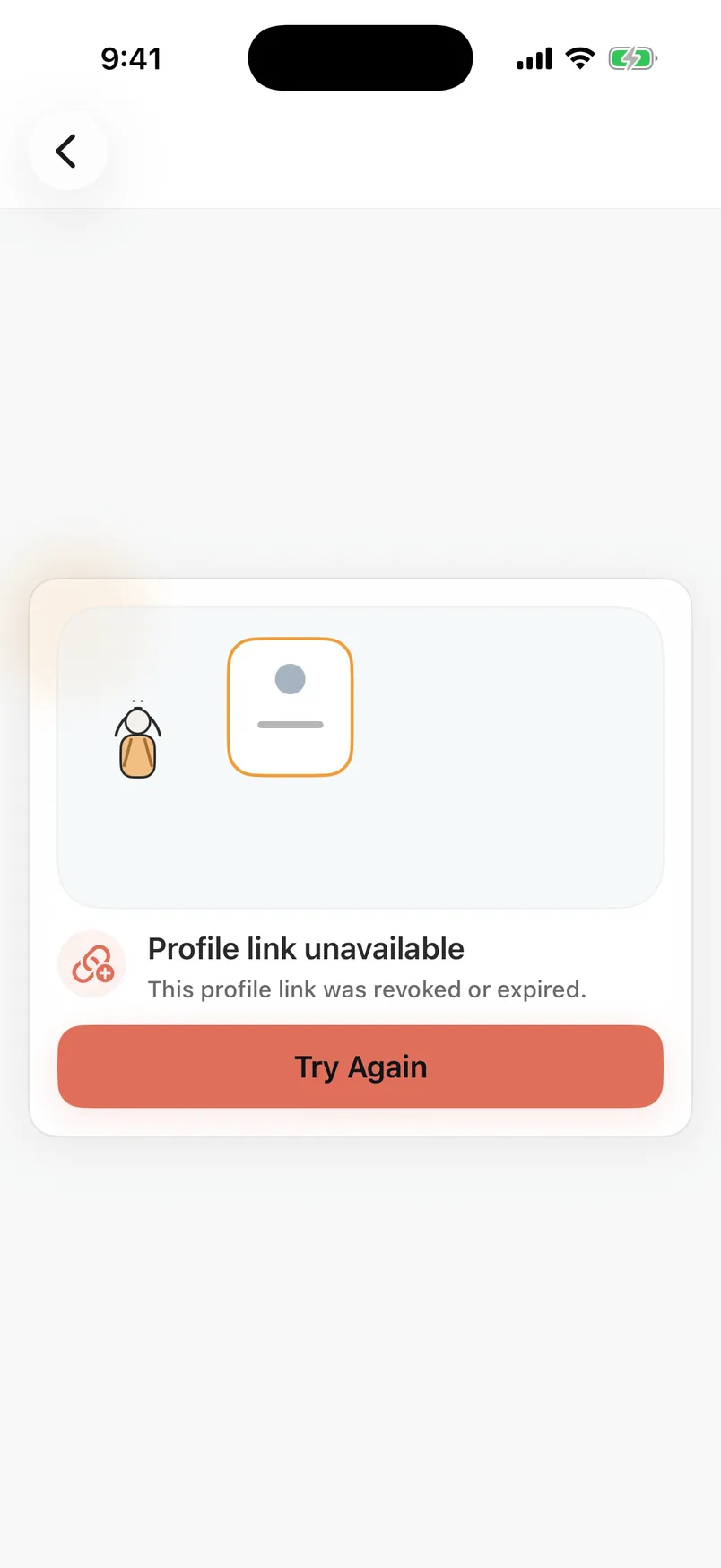 PostLane shared-profile resolver showing a revoked or expired fictional link